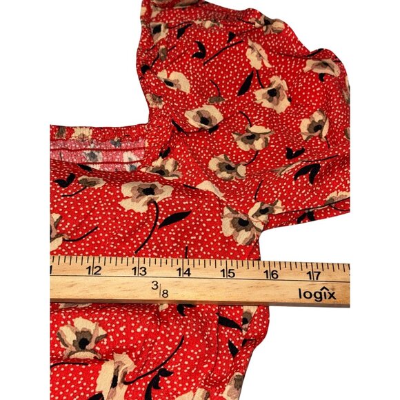 Lovestitch Women's Red Floral Long Sleeve Blouse S With Square Neckline & Peplum - Picture 10 of 11